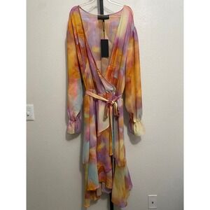 Kendall & Kylie Women's Multicolor Wrap Dress 24 Dopamine Maximalist Spring